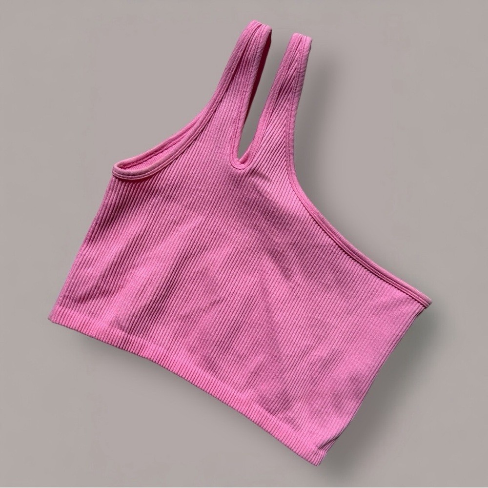 OFFLINE by Aerie Recharge One Shoulder Ribbed Sports Bra Pink